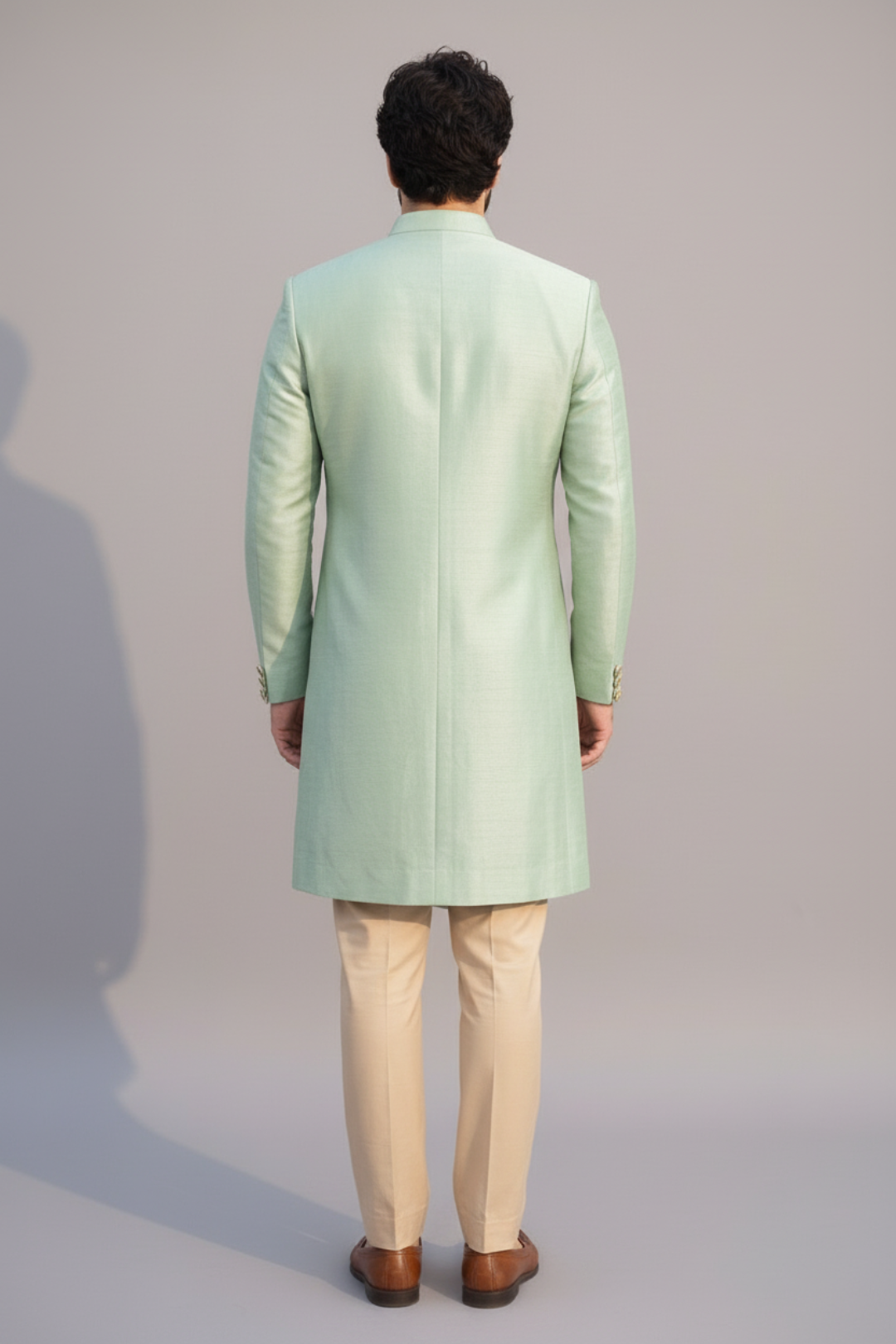 Men’s Mint Green Embroidered Sherwani Set – Elegant Wedding & Festive