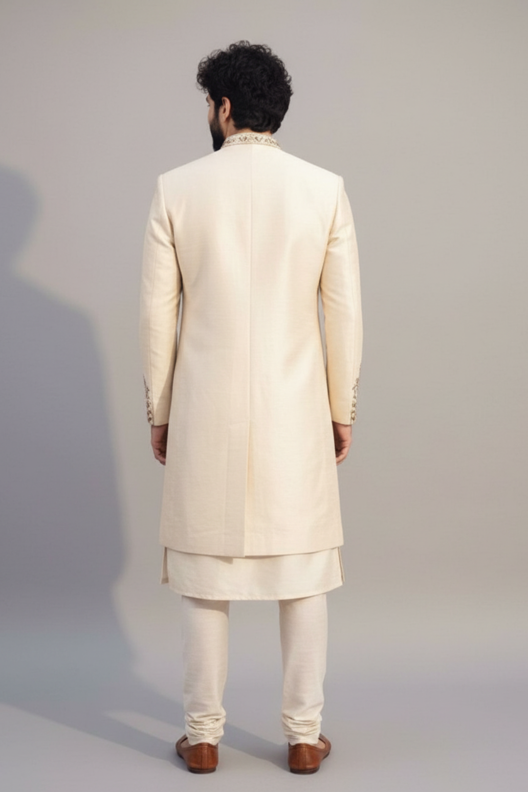 Ivory Floral Embroidered Indowestern Set for Men – Wedding & Festive Wear
