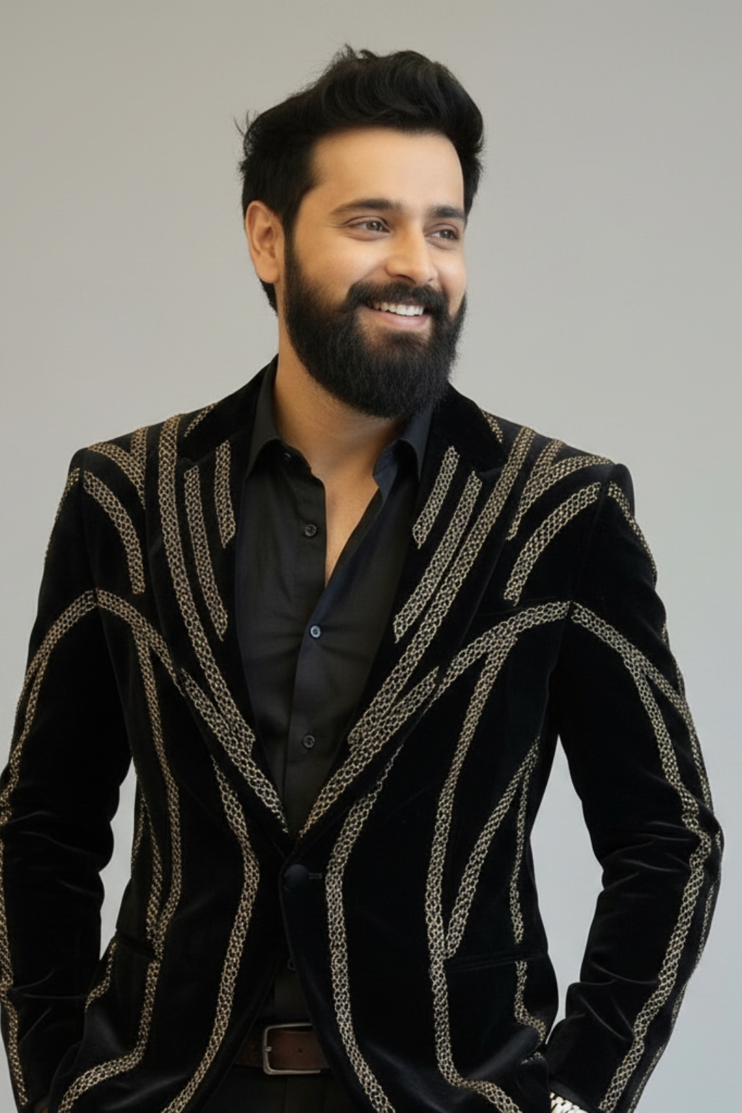 Black Embellished Men’s Party Wear Suit – Luxury Designer Blazer for Reception & Cocktail Events