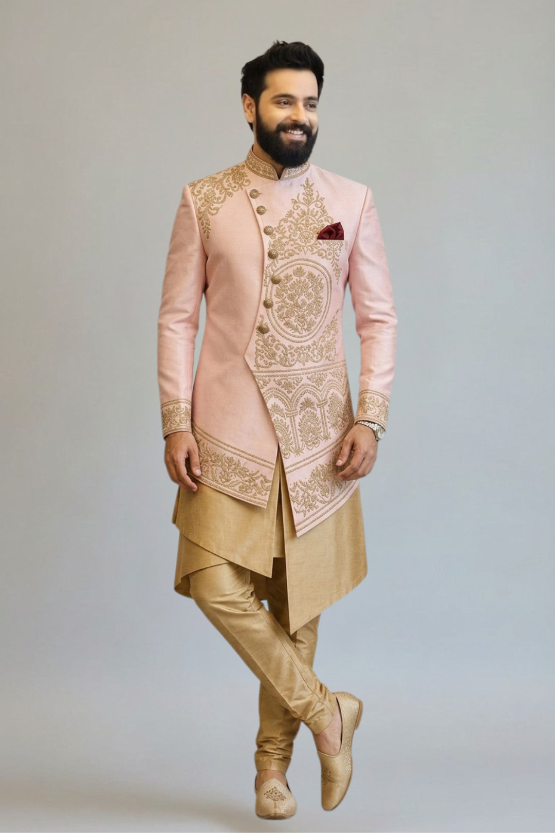Blush Pink Embroidered Indo Western for Men – Luxury Wedding & Reception Wear