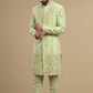 Men’s Mint Green Wedding Sherwani Set with Churidar and Gold Zari