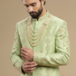 Men’s Mint Green Wedding Sherwani Set with Churidar and Gold Zari