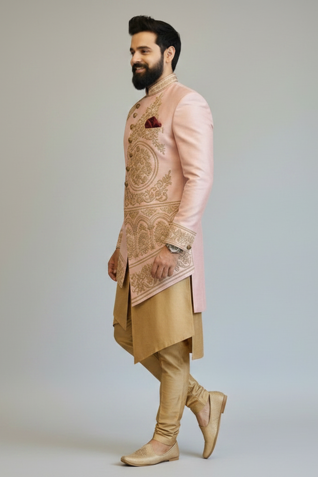 Blush Pink Embroidered Indo Western for Men – Luxury Wedding & Reception Wear