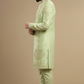 Men’s Mint Green Wedding Sherwani Set with Churidar and Gold Zari