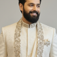 Ivory Draped Indo Western for Men – Luxury Embroidered Wedding & Reception Wear