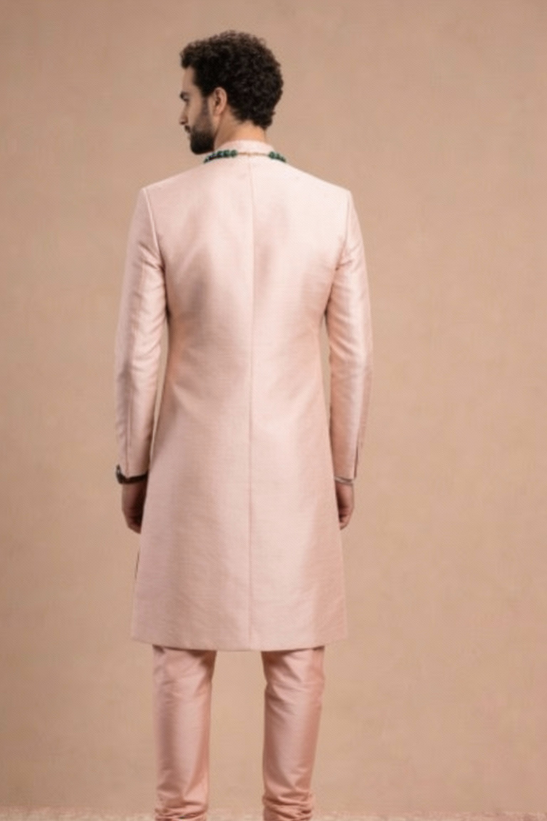 Blush Pink Silk Embroidered Sherwani Set