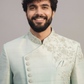 Mint Green Asymmetric Embroidered Sherwani Set for Men – Wedding & Festive Wear