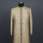 Men’s Beige Embroidered Sherwani with Green Stone Detailing – Luxury Wedding & Festive Wear