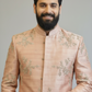 Men’s Peach Floral Embroidered Sherwani Set – Premium Wedding & Festive Ethnic Wear
