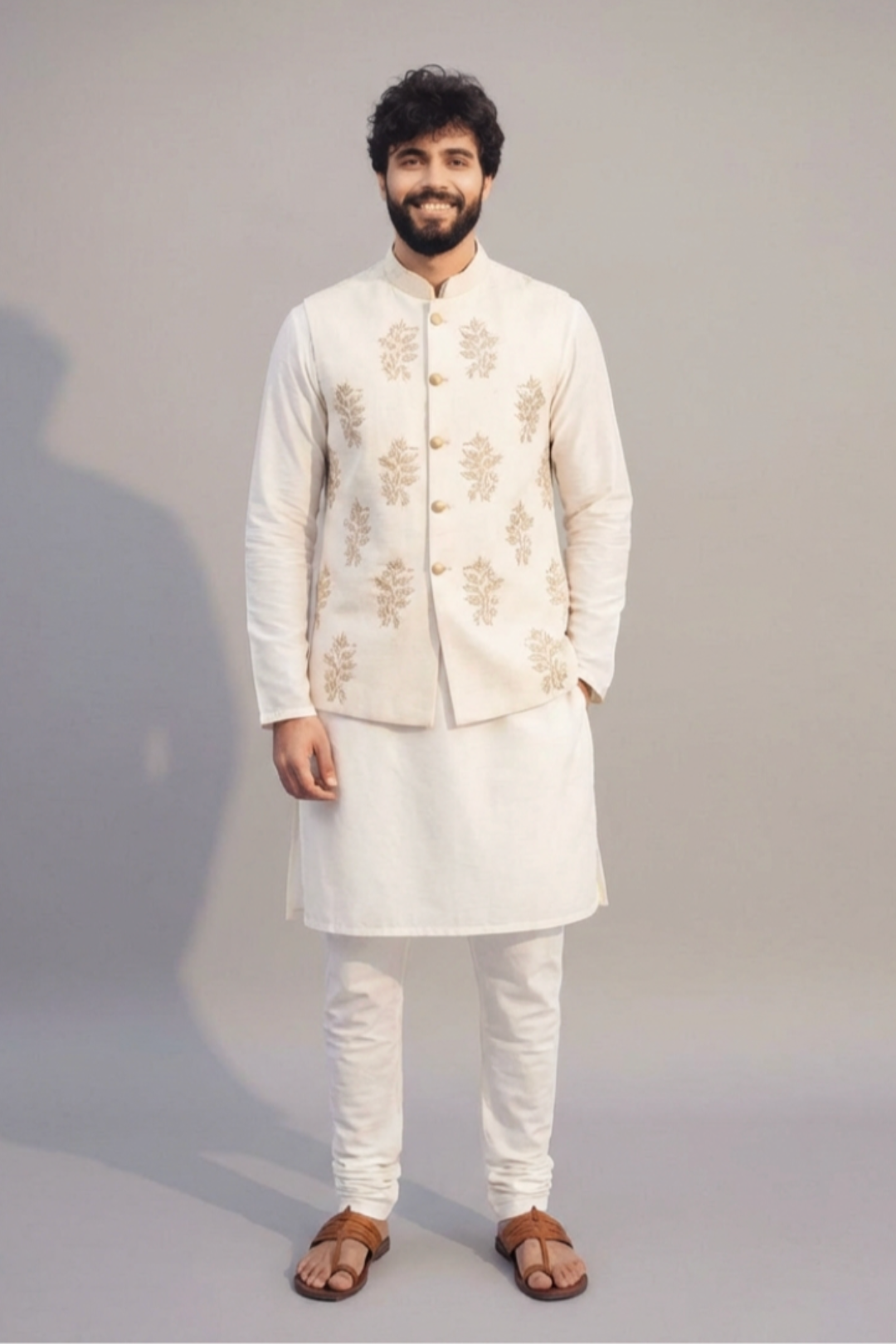 Ivory Embroidered Nehru Jacket – Men’s Festive Ethnic Wear