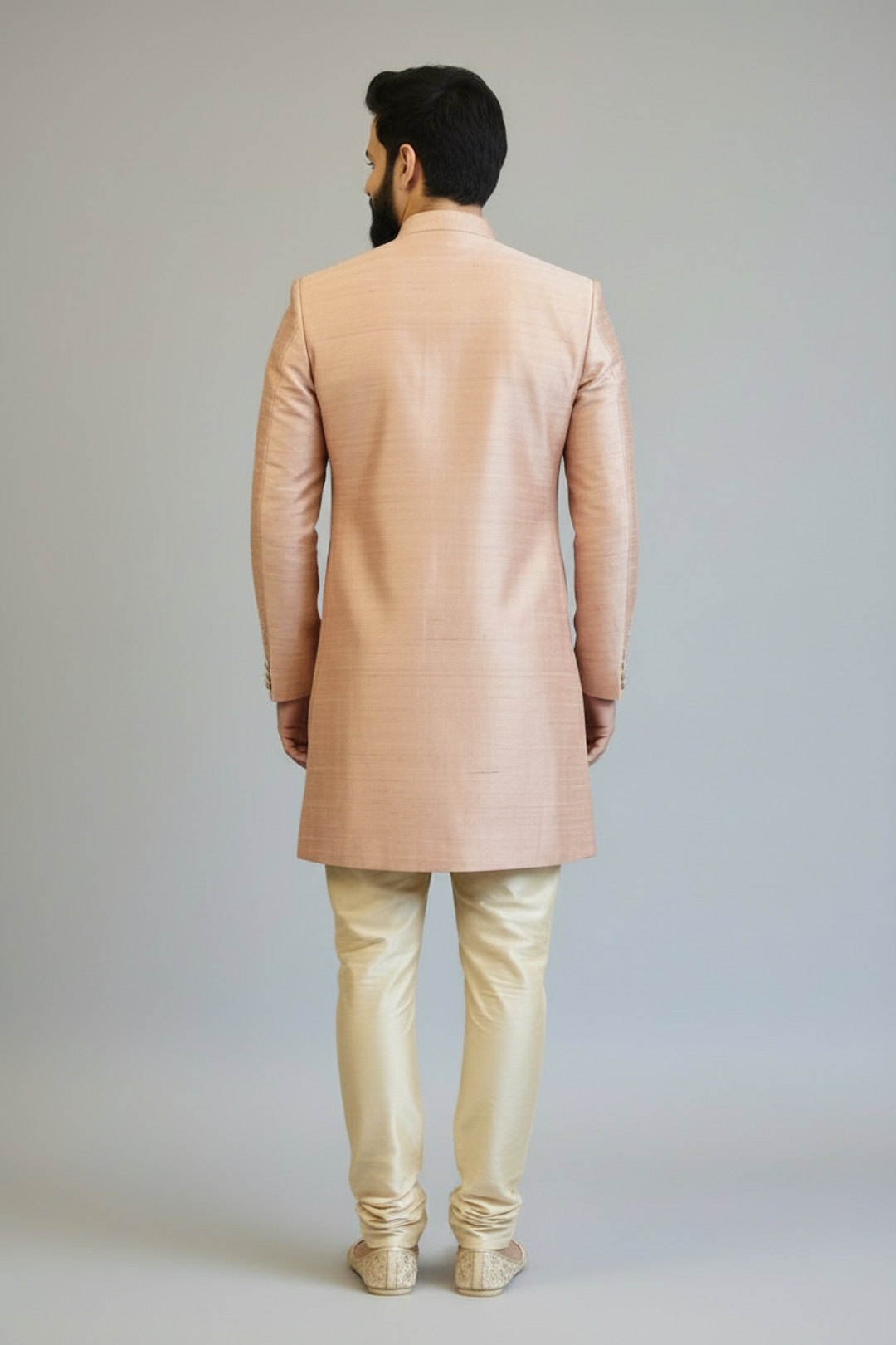 Men’s Peach Floral Embroidered Sherwani Set – Premium Wedding & Festive Ethnic Wear