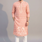 Peach Embroidered Kurta with Radha Krishna Motif – Men’s Festive Ethnic Wear