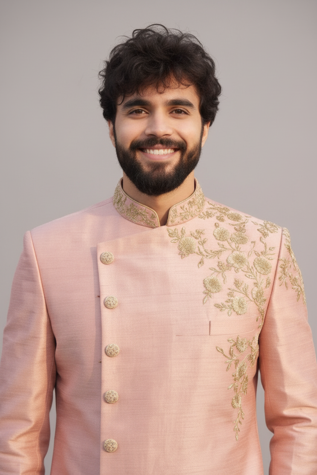 Men’s Peach Embroidered Sherwani Set – Designer Wedding & Festive Ethnic Wear