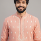 Peach Embroidered Kurta with Radha Krishna Motif – Men’s Festive Ethnic Wear