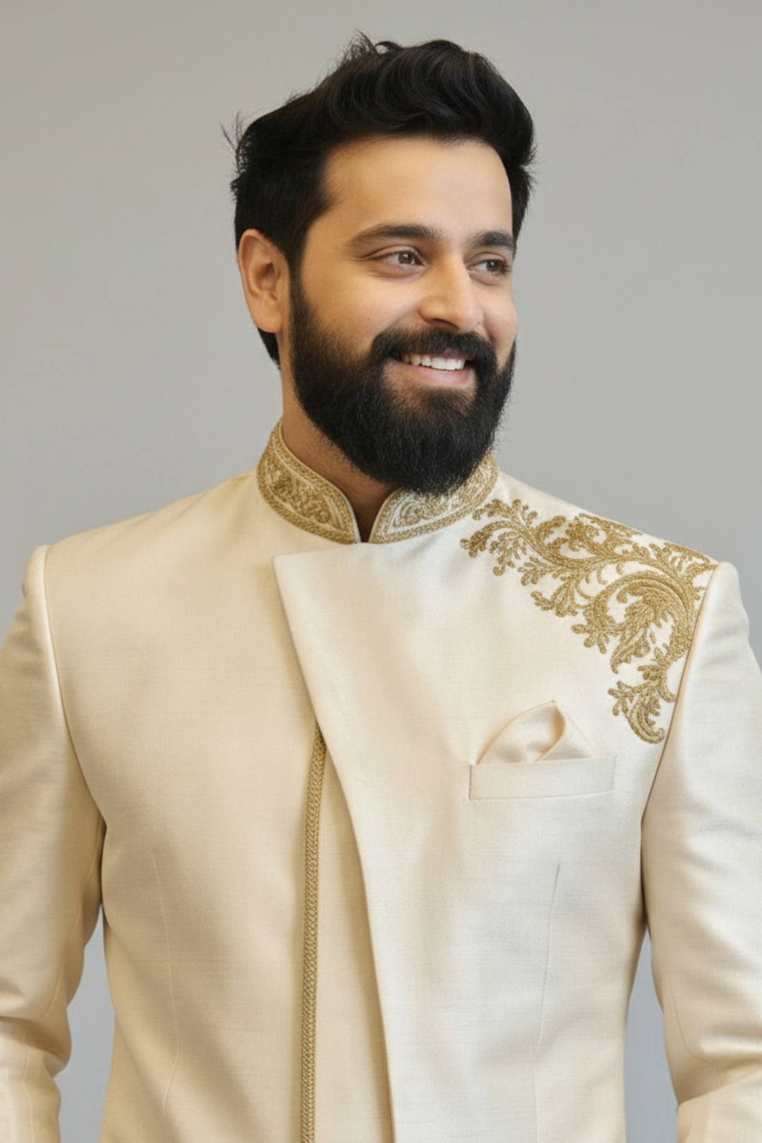 Ivory Indo Western Sherwani for Men – Minimal Embroidered Engagement & Reception Wear