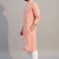 Peach Embroidered Kurta with Radha Krishna Motif – Men’s Festive Ethnic Wear