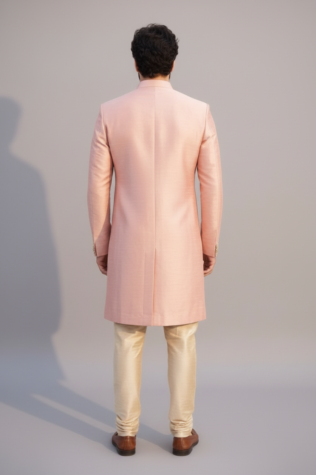Men’s Peach Embroidered Sherwani Set – Designer Wedding & Festive Ethnic Wear