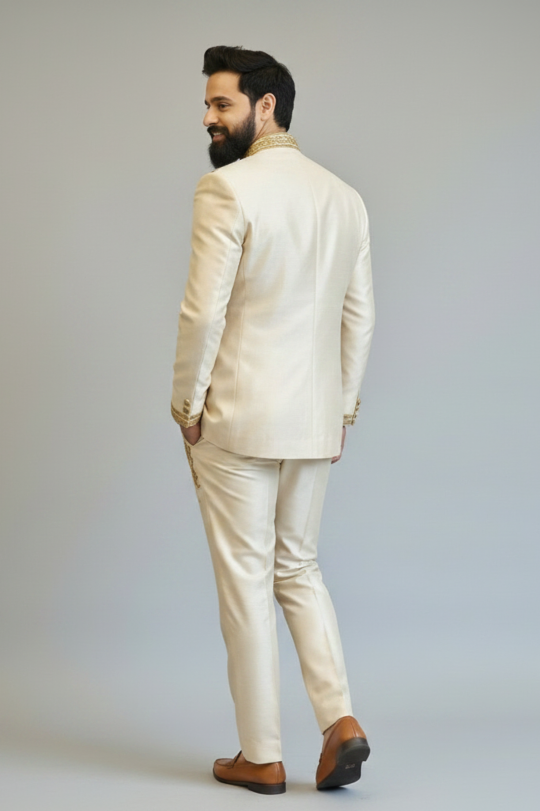 Ivory Indo Western Sherwani for Men – Minimal Embroidered Engagement & Reception Wear
