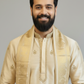Ivory Gold Peacock Embroidered Kurta Dhoti Set with Tissue Dupatta for Men | Luxury South Indian Wedding Wear