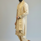 Ivory Gold Peacock Embroidered Kurta Dhoti Set with Tissue Dupatta for Men | Luxury South Indian Wedding Wear