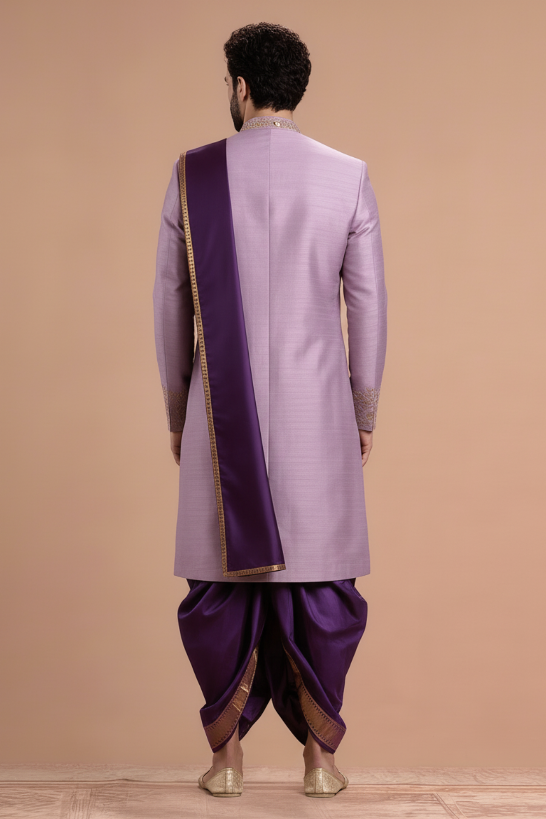Men's Lavender Wedding Sherwani with Gold Embroidery