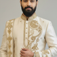Ivory Embroidered Sherwani for Men – Royal Elephant Motif Wedding Sherwani with Dhoti