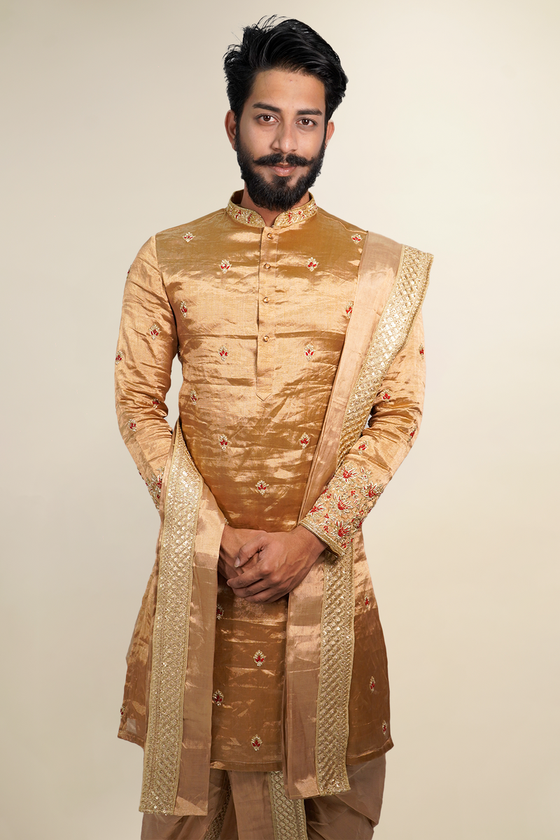 Golden Brown Designer Sherwani for Men | Premium Groom Wedding Wear