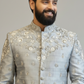 Light grey heavy maggam work sherwani