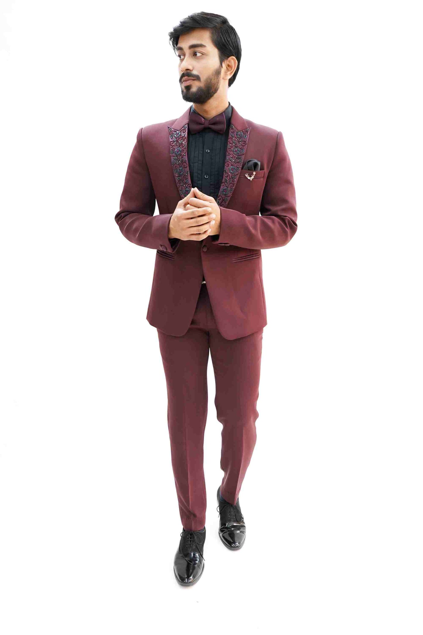 Wine Peak Lapelled Wool Crepe Tuxedo