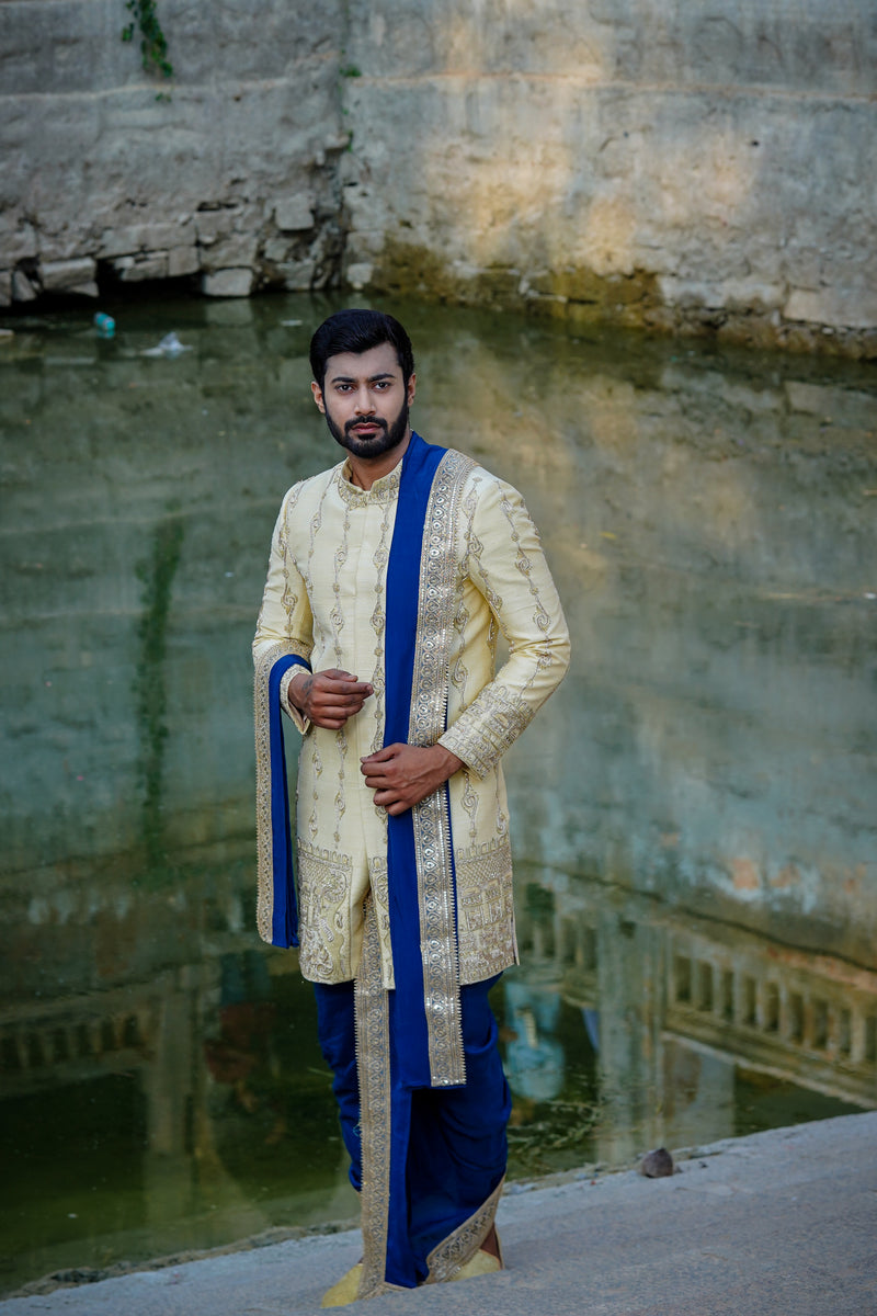 Bonalu Sherwani with premium silk dhoti and khandwa