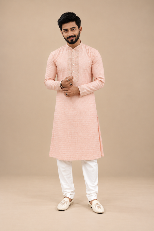 Peach Sequin Embroided Kurta