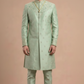 Regal Serenity: Pista Green Embroidered Silk Sherwani Ensemble