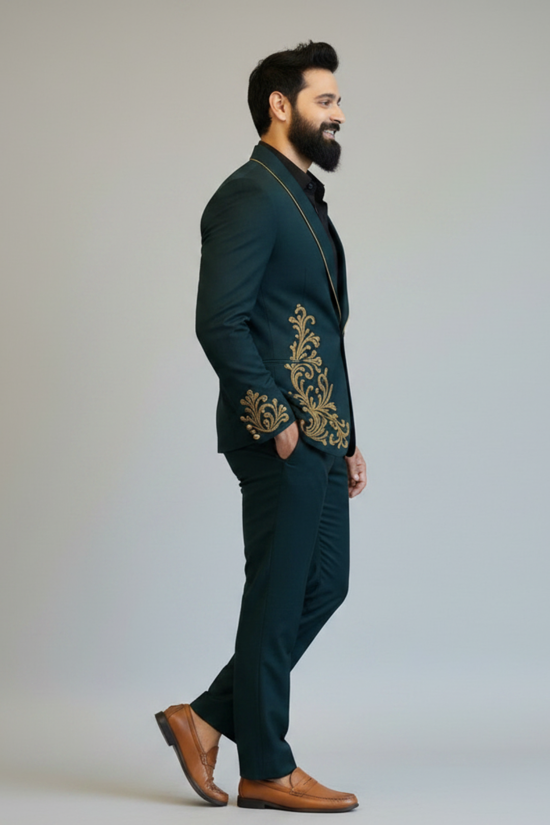 Emerald Green Embroidered Men’s Party Wear Blazer Suit – Premium Indo Western Reception Outfit