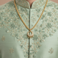 Regal Serenity: Pista Green Embroidered Silk Sherwani Ensemble