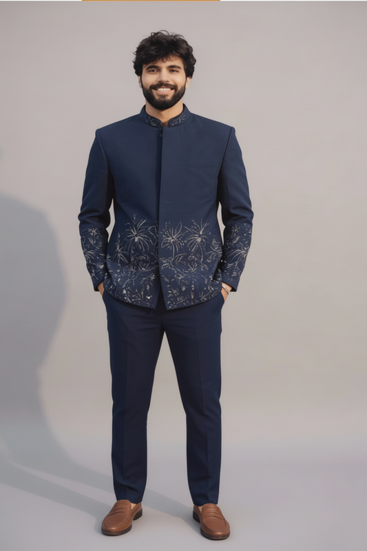 Midnight Blue Embroidered jodhpuri Suit for Men – Premium Wedding & Festive Wear