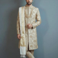 Pure raw silk handcrafted beige sherwani
