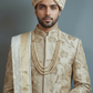 Pure raw silk handcrafted beige sherwani