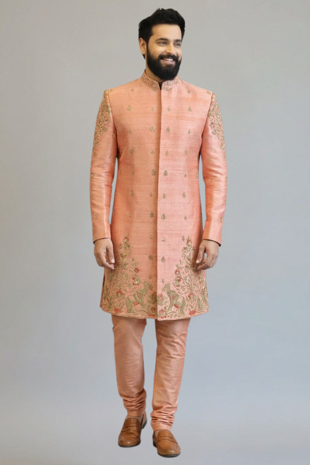 Peach Embroidered Sherwani for Men – Premium Wedding & Festive Ethnic Wear