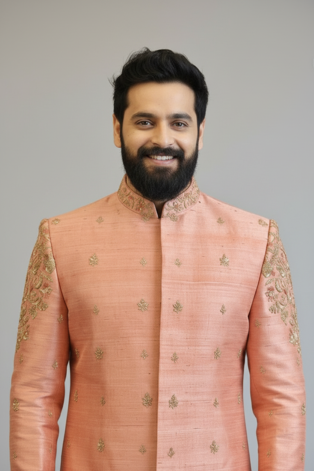 Peach Embroidered Sherwani for Men – Premium Wedding & Festive Ethnic Wear