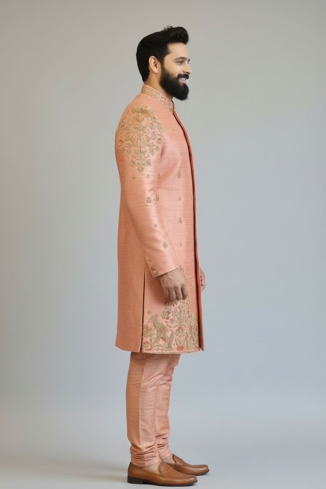 Peach Embroidered Sherwani for Men – Premium Wedding & Festive Ethnic Wear