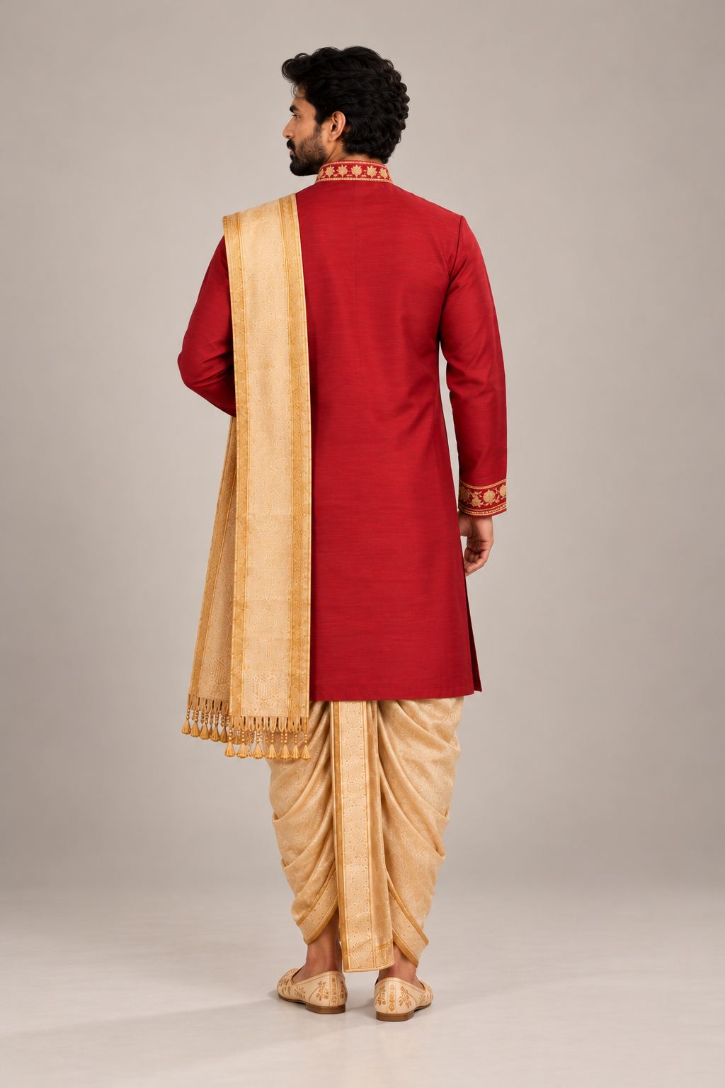 Maroon Embroidered Pattu Pancha Set (Divine Heritage)