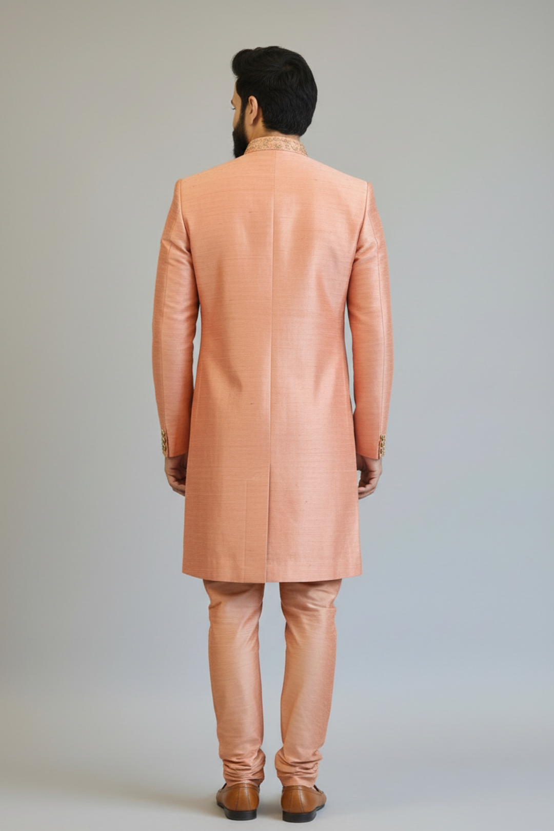 Peach Embroidered Sherwani for Men – Premium Wedding & Festive Ethnic Wear
