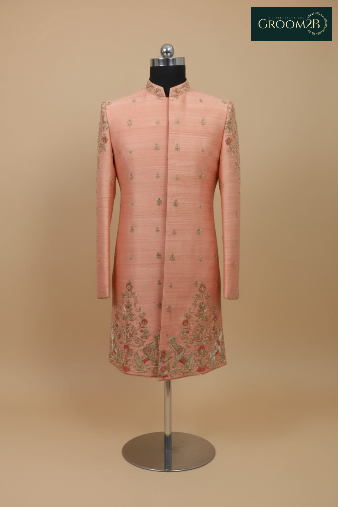 Peach Embroidered Sherwani for Men – Premium Wedding & Festive Ethnic Wear