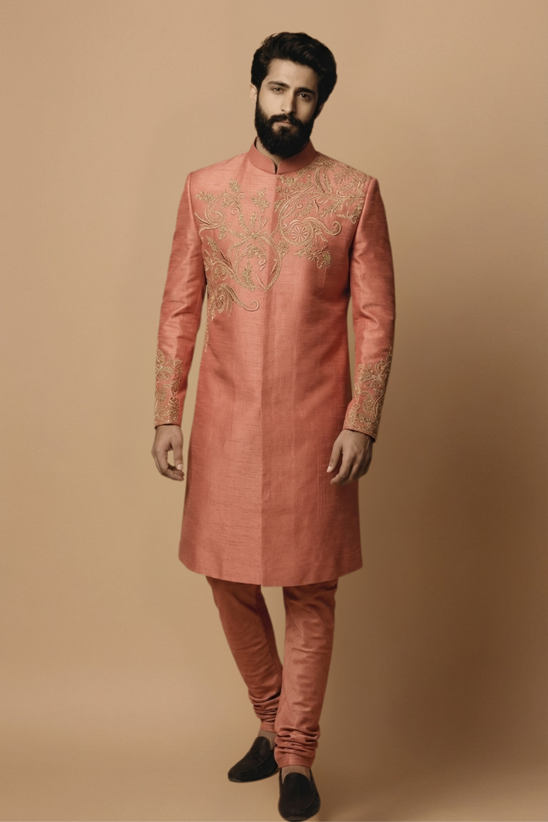 Peach Embroidered Sherwani for Men – Elegant Designer Wedding & Festive Wear