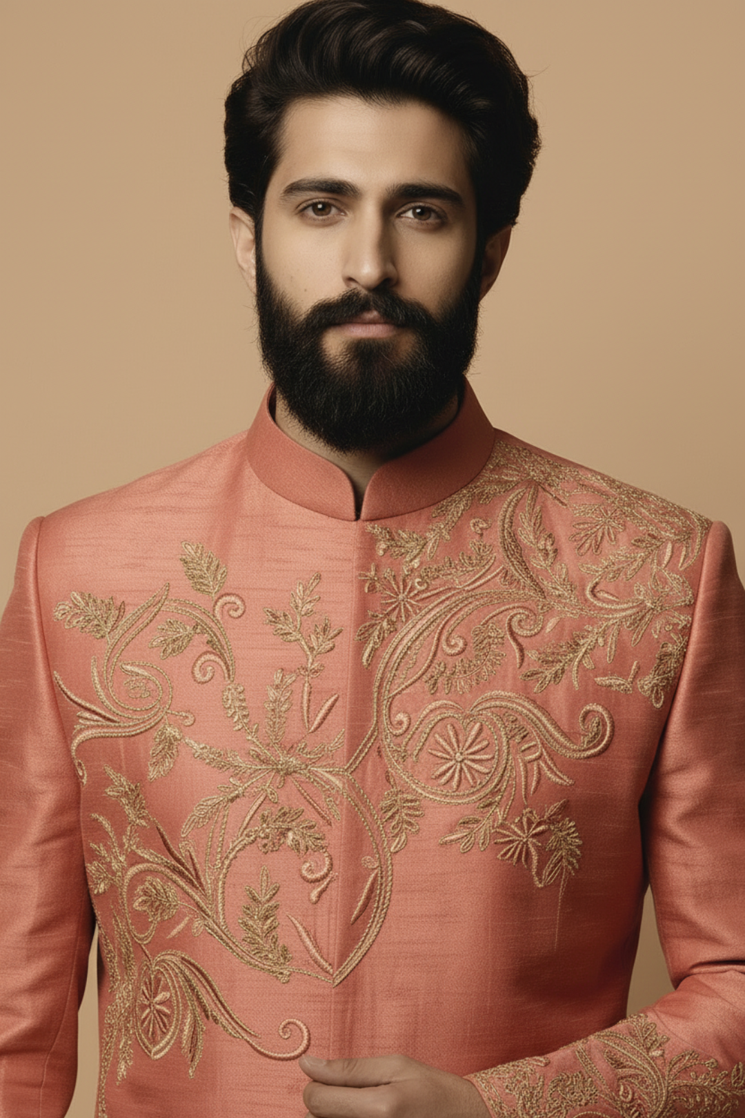 Peach Embroidered Sherwani for Men – Elegant Designer Wedding & Festive Wear