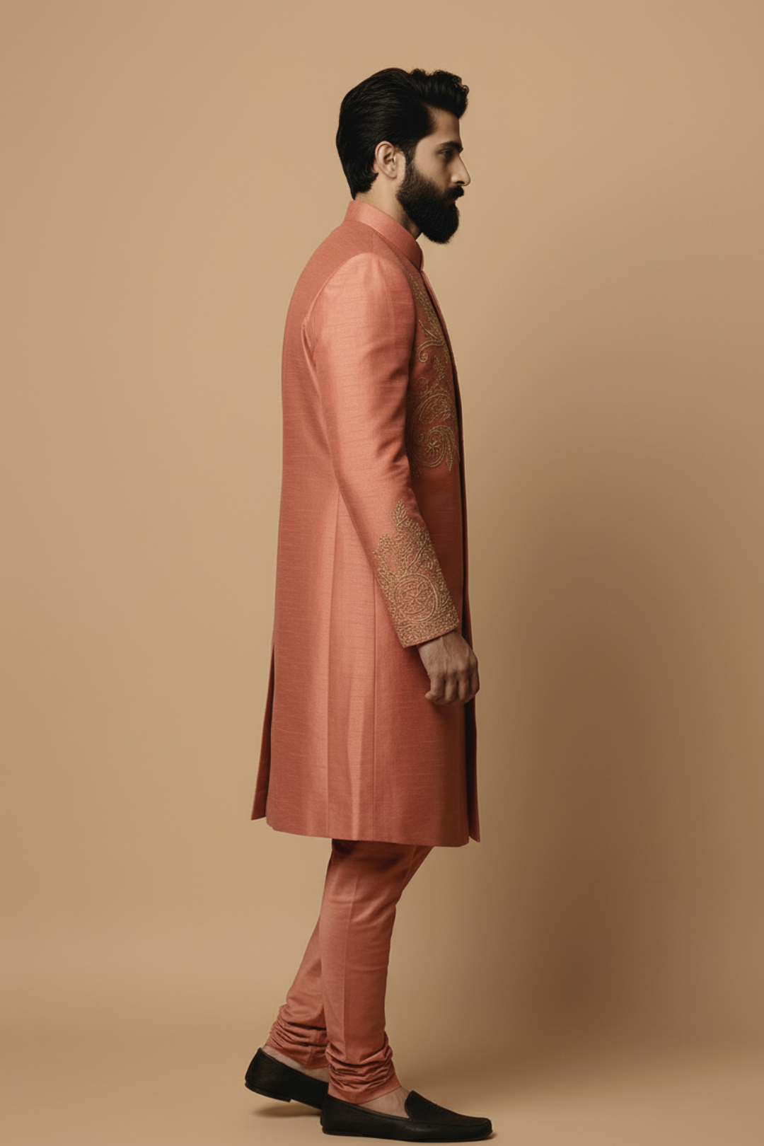 Peach Embroidered Sherwani for Men – Elegant Designer Wedding & Festive Wear