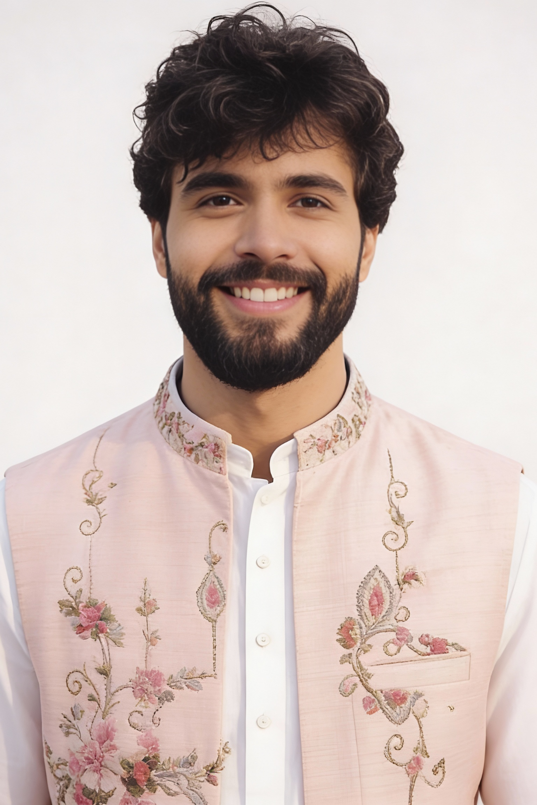 Men’s Pastel Pink Embroidered Sadri Set