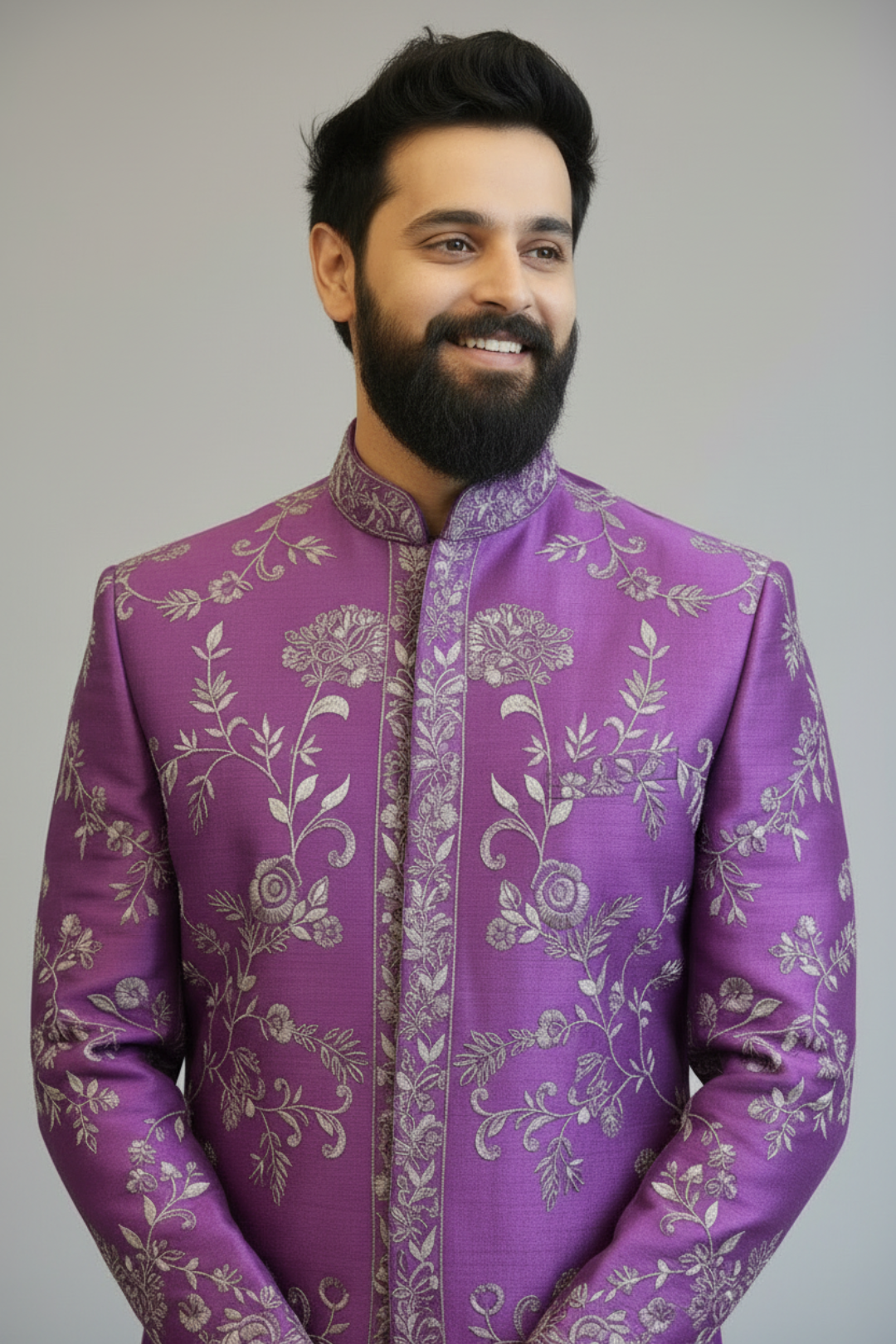Royal Purple Embroidered Sherwani Set for Men – Designer Wedding & Festive Wear