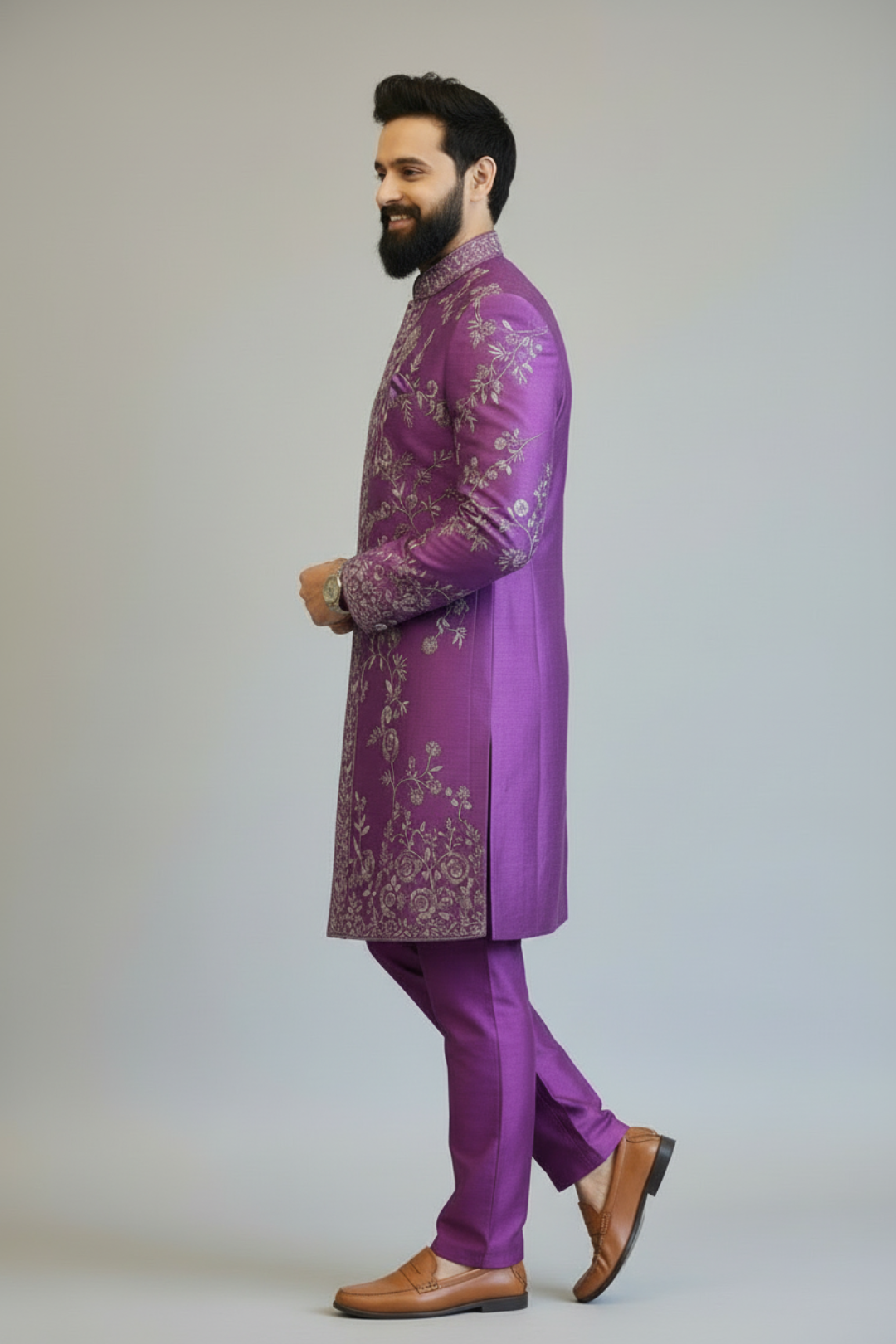 Royal Purple Embroidered Sherwani Set for Men – Designer Wedding & Festive Wear