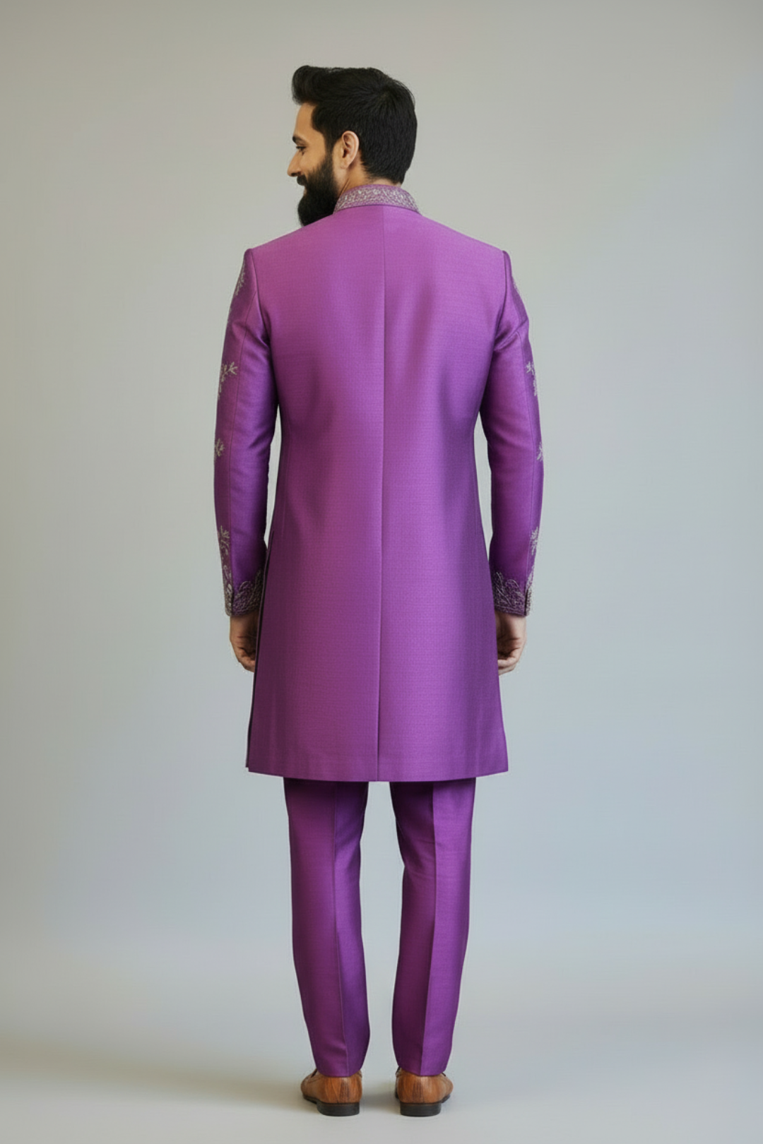 Royal Purple Embroidered Sherwani Set for Men – Designer Wedding & Festive Wear